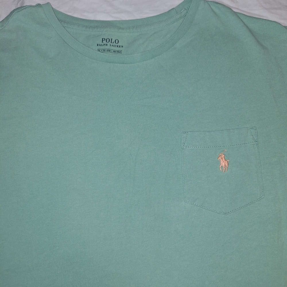 Polo Ralph Lauren Men's Mint Green Crewneck Pocket T-Shirt Pink Pony Size XL